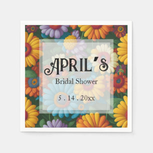 Retro 70s style colourful daisies  napkin