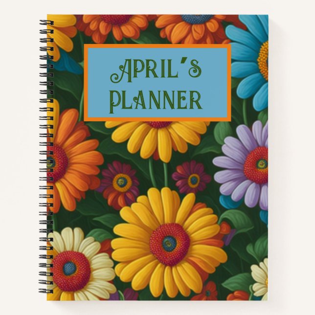 Retro 70s style colourful daisies  notebook (Front)