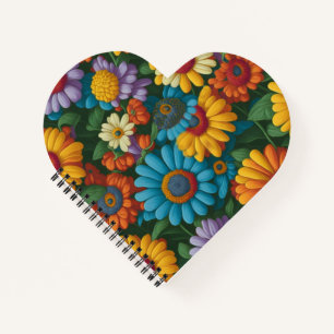 Retro 70s style colourful daisies notebook