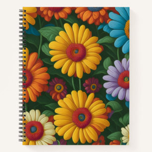Retro 70s style colourful daisies  notebook