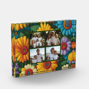 Retro 70s style colourful daisies photo template block