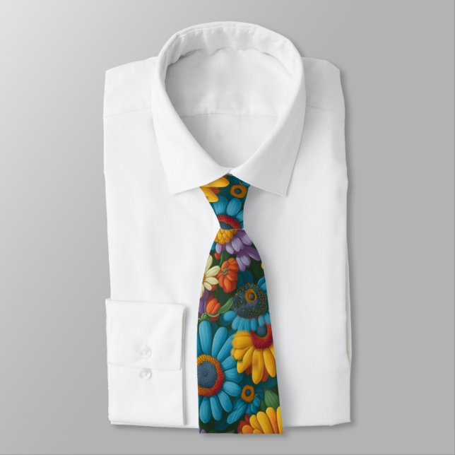 Retro 70s style colourful daisies  tie (Tied)