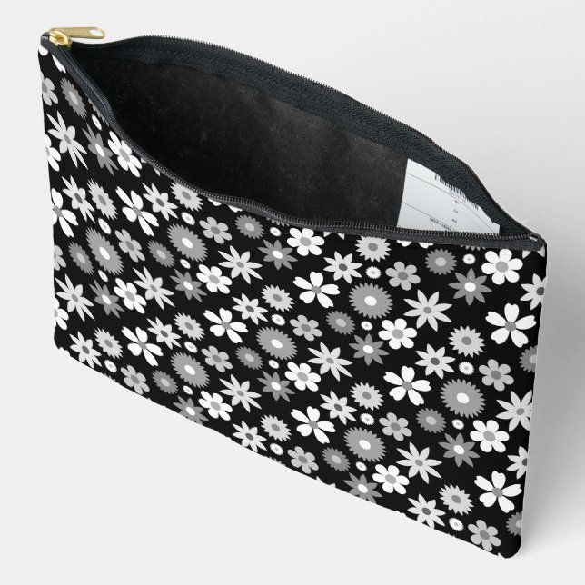 Retro 70s Style Flower Monochrome Rpt Pattern Accessory Pouch (Open)