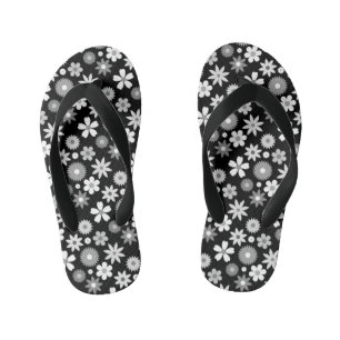 Retro 70s Style Flower Monochrome Rpt Pattern Kid's Thongs
