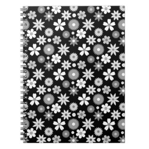 Retro 70s Style Flower Monochrome Rpt Pattern Notebook