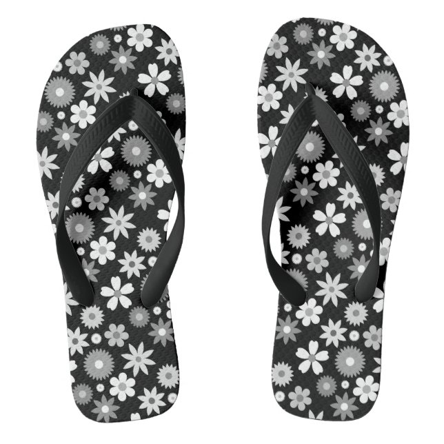 Retro 70s Style Flower Monochrome Rpt Pattern Thongs (Footbed)