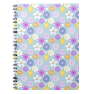 Retro 70s Style Flower Pattern Pastel Colours Notebook