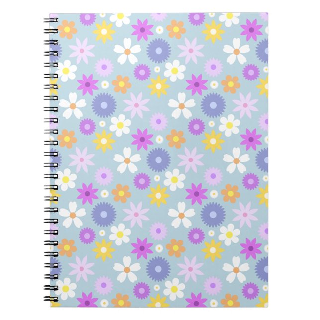 Retro 70s Style Flower Pattern Pastel Colours Notebook (Front)