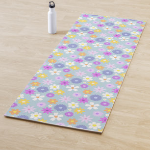 Retro 70s Style Flower Rpt Pattern Pastel Colours Yoga Mat