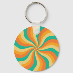 Retro 70s Sunburst Colorful Background Key Ring