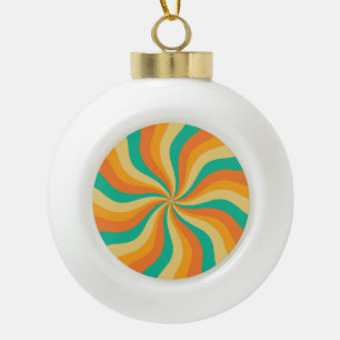 Retro 70s Sunburst Colourful Background Ceramic Ball Christmas Ornament