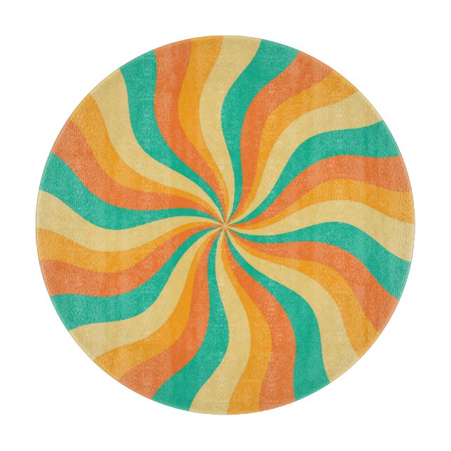Retro 70s Sunburst Colourful Background Cutting Board (Front)