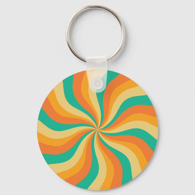 Retro 70s Sunburst Colourful Background Key Ring (Front)