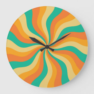 Retro 70s Sunburst Colourful Background Large Clock