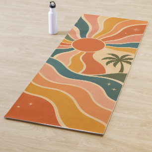 Retro 70s Sunset Waves & Palm Trees Aesthetic Yoga Mat