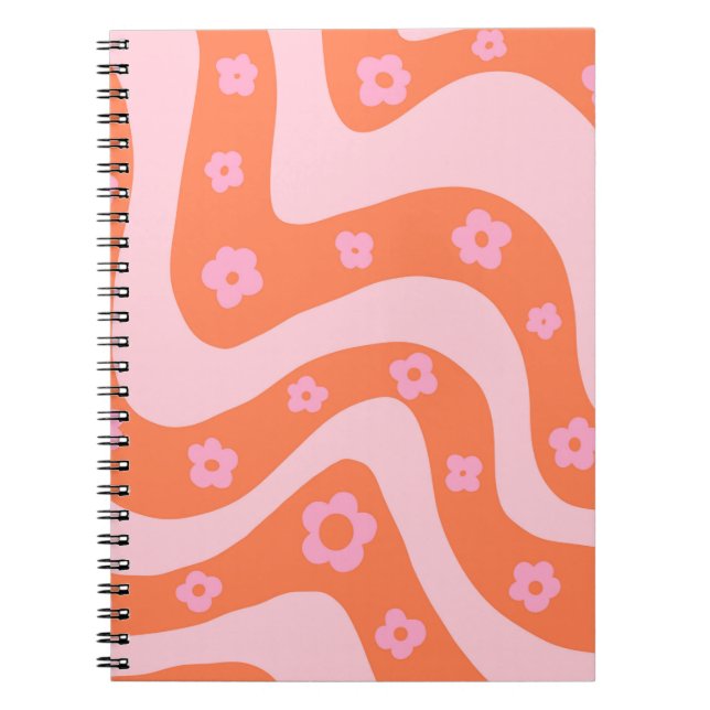 Retro 70s Swirl Pattern Pink and Orange Notebook (Front)