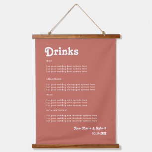 Retro 70s Terracotta Wedding Drinks Menu Hanging Tapestry