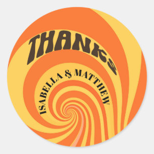 Retro 70s Thanks Orange Yellow Wedding Classic Round Sticker