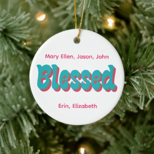 Retro 70s Thanksgiving BLESSED Stacked Gradient Ceramic Ornament