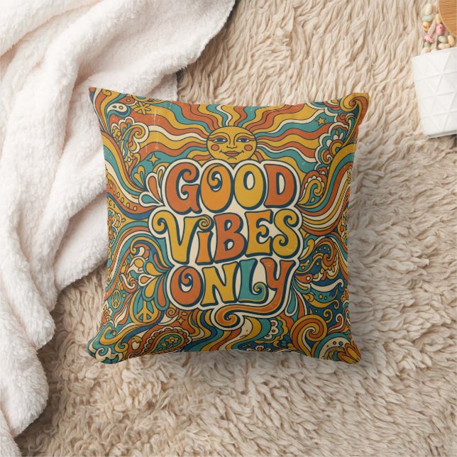 Retro 70s Throw Pillow Groovy Sunburst Decor (Blanket)