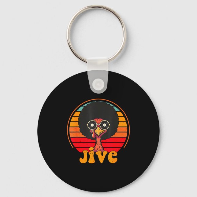 Retro 70s Turkey Jive Afro Thanksgiving Family Men Key Ring (Front)