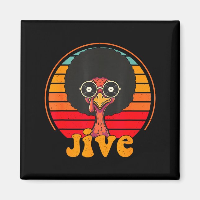 Retro 70s Turkey Jive Afro Thanksgiving Family Men Magnet (Front)