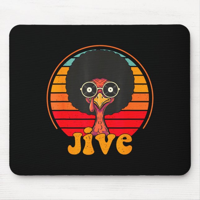 Retro 70s Turkey Jive Afro Thanksgiving Family Men Mouse Pad (Front)