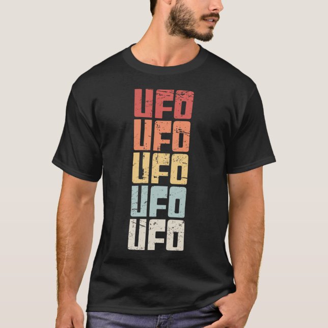 Retro 70S Ufo Alien Text T-Shirt (Front)