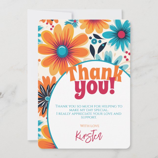 Retro 70's Vibe Flower Power Thank You Card (Front)