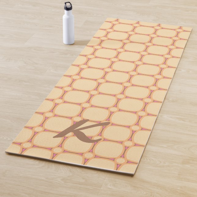 Retro 70s Vibe Grid Cream Pink Mocha Monogram Yoga Mat (In Situ)