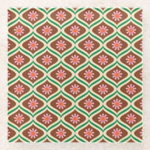 Retro 70s: Vintage Floral Pattern Glass Coaster