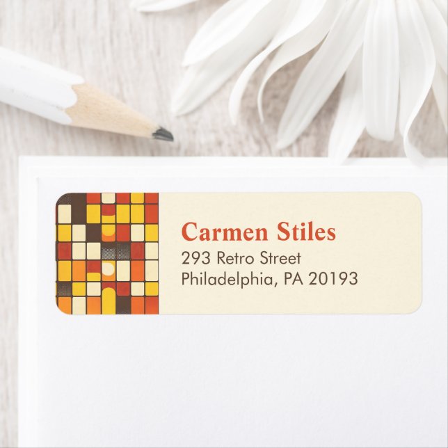 Retro 70s Warm Hued Chequered Print Return Address Label (Insitu)