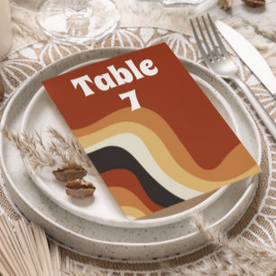 Retro 70s Wavy Burnt Orange Groovy Wedding Table Number