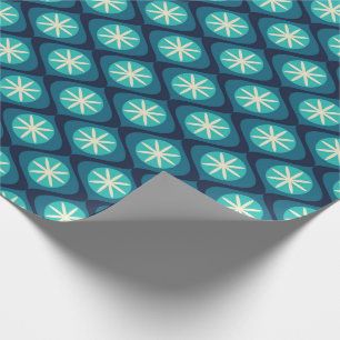 Retro 70s wavy floral pattern - blue wrapping paper