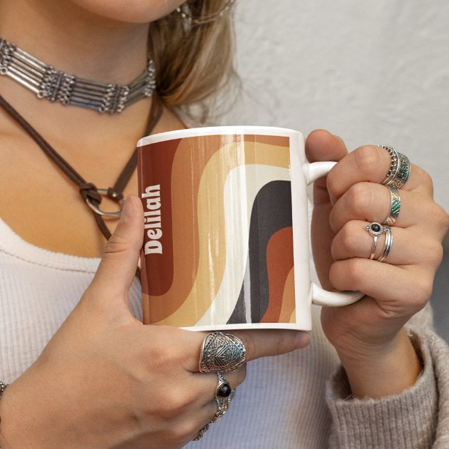 Retro 70s Wavy Orange Groovy Personalised Hippie Coffee Mug (Creator Uploaded)