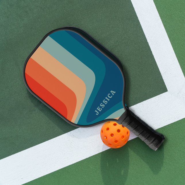 Retro 70s Wavy Stripes Pattern Chic Custom Name Pickleball Paddle (Creator Uploaded)