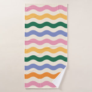 Retro 70s Wavy Stripes Seamless Pattern Bath Towel