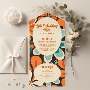 Retro 70s Wedding All In One Invitation