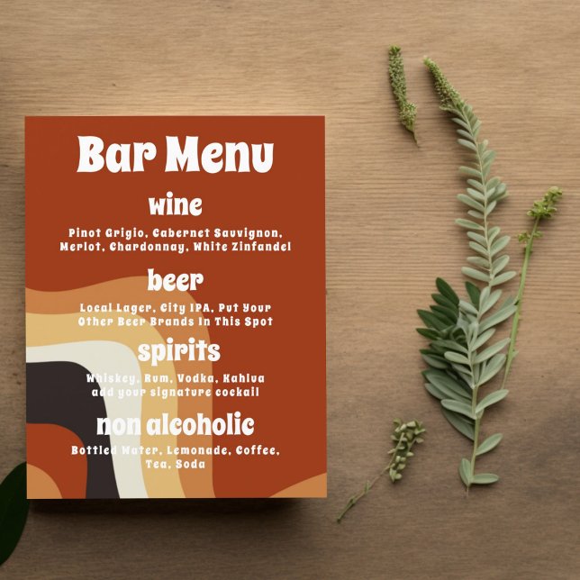 Retro 70s Wedding Burnt Orange Bar Menu (Creator Uploaded)