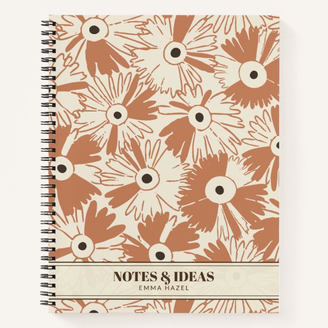 Retro 70s Wildflower & Polka Dot Personalized Notebook (Front)