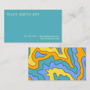 Retro 70s Yellow Blue Colourful Abstract Trendy Business Card