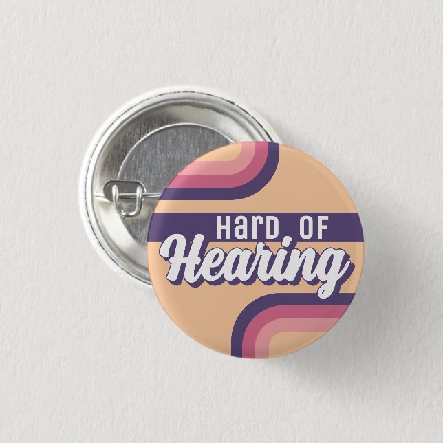Retro 70s Yellow Purple Script Hard of Hearing 3 Cm Round Badge (Front & Back)