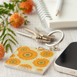 Retro 70s Yellow Sunflower Floral Pattern Key Ring
