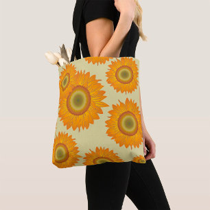 Retro 70s Yellow Sunflower Floral Pattern Tote Bag