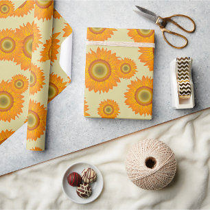 Retro 70s Yellow Sunflower Floral Pattern Wrapping Paper