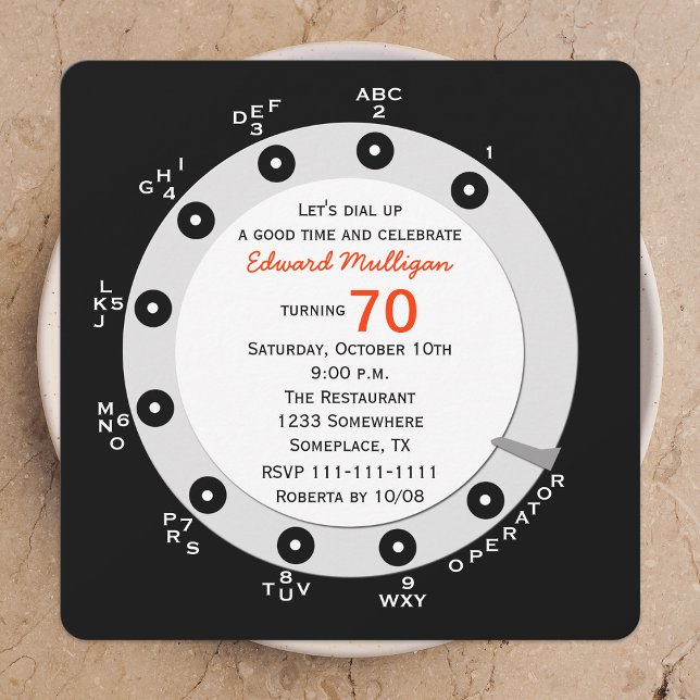 Retro 70th Birthday Party Invitation Rotary Dial (Creator Uploaded)