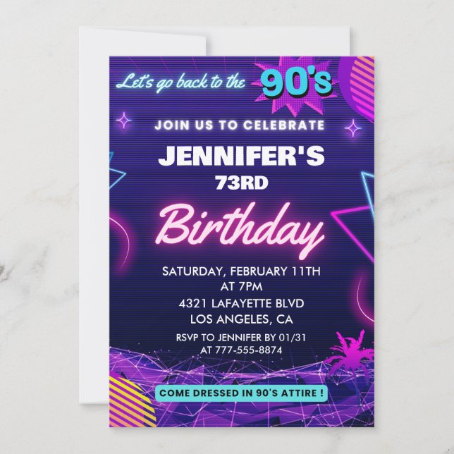 Retro 73rd birthday invitation Back to the 90s  (Front)