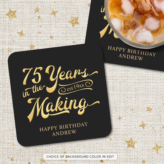 Retro 75th Birthday 75 Years in the Making Custom Square Paper Coaster (Creator Uploaded)