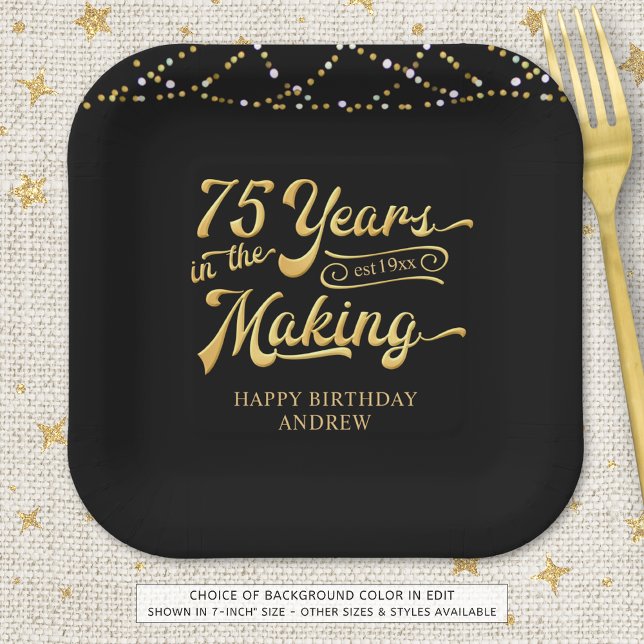 Retro 75th Birthday 75 Years in the Making Lights Paper Plate (Creator Uploaded)
