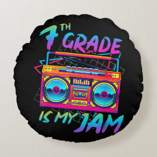 Retro 80s 7th Grade Is My Jam Back To School Round Cushion